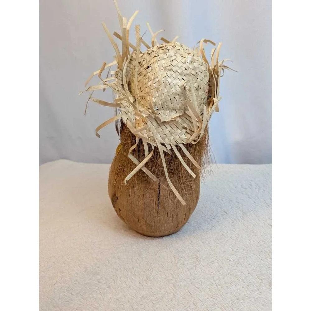 Hand Crafted Coconut Monkey Straw Hat Cocoa Beach Florida Souvenir Decor